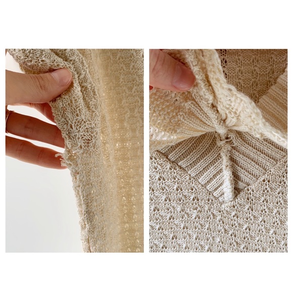 ‼️SOLD‼️ Vintage cottagecore ruffle collar detail crochet knitted blouse beige - Picture 5 of 5